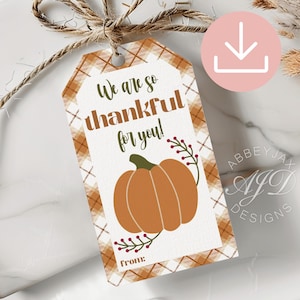 Etiqueta de regalo de agradecimiento por ti, etiqueta de regalo de otoño imprimible, etiqueta de recuerdo de agradecimiento de otoño por el Día de Acción de Gracias, etiqueta con temática de calabaza, etiqueta de regalo de agradecimiento digital
