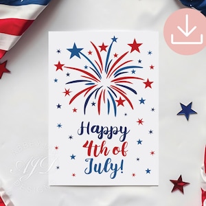 Happy 4th of July Cards, Fourth of July Greeting Cards, Fourth of July Printable Downloads, July 4th Greeting Cards, Patriotic Party Favors