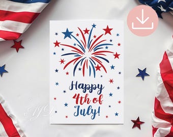Happy 4th of July Cards, Fourth of July Greeting Cards, Fourth of July Printable Downloads, July 4th Greeting Cards, Patriotic Party Favors