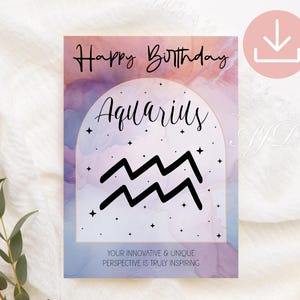 Aquarius Birthday Card, Aquarius Zodiac Birthday Card Printable, Zodiac Sign Greeting Card, Astrology Birthday Card, Horoscope Digital Gift