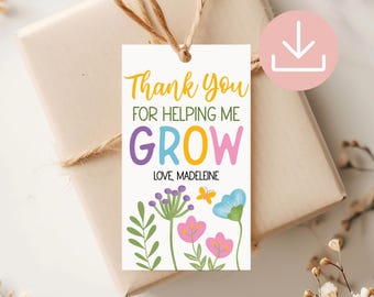 Thank You For Helping Me Grow Tag, Teacher Appreciation Printable Tag, Teacher Appreciation Week Tags, End of School Gift Tags, Party Favor