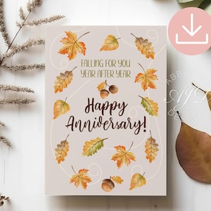 Tarjeta de aniversario de otoño, tarjeta de Enamorándome de ti, tarjeta de aniversario de otoño, tarjeta de felicitación romántica con temática de otoño, tarjeta de aniversario de bodas de otoño