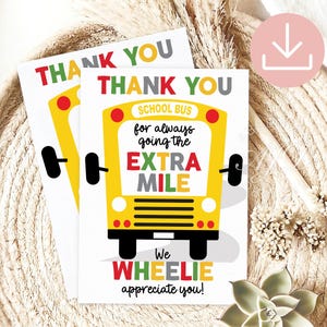 Bus Driver Appreciation Card, Thank You For Going Extra Mile Printable, We Wheelie Appreciate You, School Bus Driver Card, Thank You Card