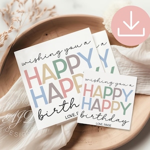 Birthday Cookie Tags, Printable Birthday Tag Square, Happy Birthday Treat Bag Tags, Wishing You A Happy Birthday Gift Tags Download, Favors
