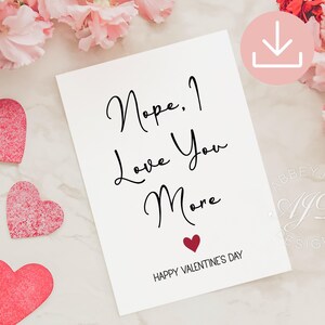 Tarjeta de San Valentín "Te amo más", tarjeta imprimible para el día de San Valentín, tarjeta "Te amo más", tarjeta minimalista para el día de San Valentín, tarjeta de San Valentín para él