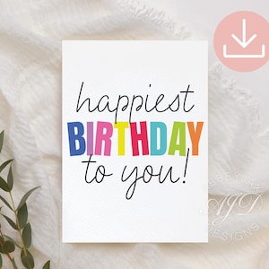Happy Birthday Card, Happiest Birthday, Colorful Birthday Greeting Card, Printable Kids Birthday Card, Simple Birthday Card Digital Download