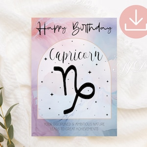 Capricorn Birthday Card, Capricorn Zodiac Birthday Card Printable, Zodiac Sign Greeting Card, Astrology Birthday Card, Horoscope Digital