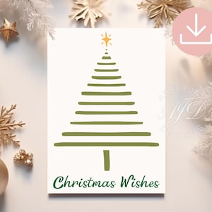 Christmas Wishes Card, Minimalist Christmas Tree Card, Simple Christmas Card Printable, Minimal Holiday Cards, Seasonal Greetings Digital