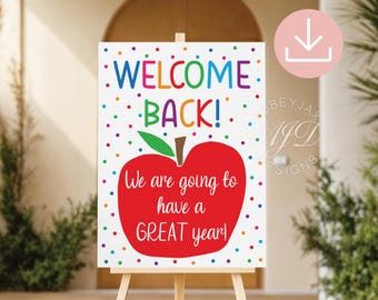 Panneau de bienvenue à l'école, panneau de bienvenue de l'enseignant à imprimer, décorations pour la première journée d'école, affiche de bienvenue à la rentrée, panneau de classe