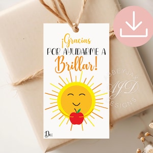 Etiquetas de agradecimiento en español, etiquetas de regalo para maestros en español, etiquetas imprimibles para la Semana de agradecimiento a los maestros, etiquetas de fin de curso, regalos para maestros de español