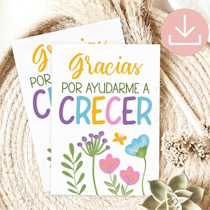 Spanish Thank You Cards, Gracias Por Ayudarme A Crecer, Teacher Appreciation Greeting Card, Spanish Teacher Gifts, Teacher Appreciation Week