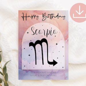 Scorpio Birthday Card, Scorpio Zodiac Birthday Card Printable, Zodiac Sign Greeting Card, Astrology Birthday Card, Horoscope Digital Gift