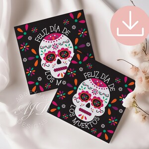 Etiquetas de regalo Feliz Dia De Los Muertos para galletas, etiquetas de favor de fiesta Dia De Los Muertos, etiquetas de regalo de calavera de azúcar, regalos navideños mexicanos imprimibles