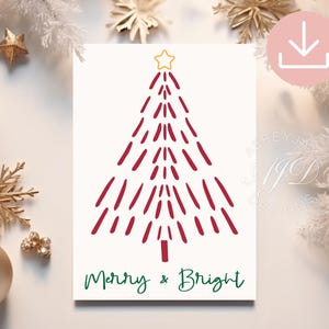 Merry and Bright Card, Minimalist Christmas Tree Card, Simple Christmas Card Printable, Minimal Holiday Card, Modern Christmas Card Digital