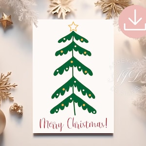 Merry Christmas Printable Card, Minimalist Christmas Tree Card, Festive Christmas Greeting Card, Minimal Holiday Card, Simple Christmas Card
