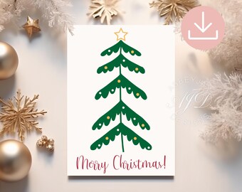 Tarjeta imprimible de Feliz Navidad, Tarjeta minimalista de árbol de Navidad, Tarjeta de felicitación navideña festiva, Tarjeta navideña minimalista, Tarjeta de Navidad sencilla
