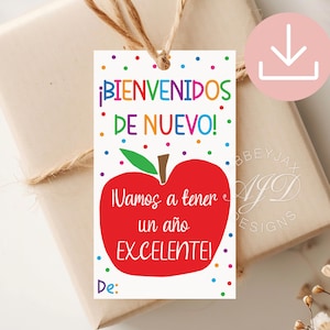 Etiqueta de regalo de regreso a clases en español, etiqueta de bienvenida, etiqueta para maestros, etiquetas imprimibles para regreso a clases, descarga de etiqueta de bienvenida