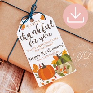 Étiquette de cadeau modifiable pour Thanksgiving, étiquette cadeau imprimable donc très reconnaissant pour vous, étiquette cadeau remerciement pour Thanksgiving, étiquette de remerciement sur le thème de l'automne