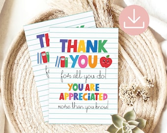 Teacher Appreciation Week Greeting Card, Thank You For All You Do Card, Printable Teacher Thank You Card, End of School Year Card, Download