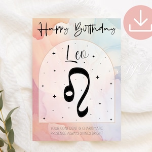 Leo Birthday Card, Leo Zodiac Birthday Card, Leo Printables, Zodiac Sign Greeting Card, Astrology Birthday Card, Horoscope Gift, Digital