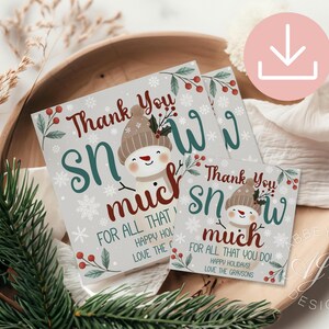 Thank You Snow Much Tag, Teacher Appreciation Christmas Gift Tag, Holiday Thank You Tags, Christmas Employee Appreciation Tags Printable