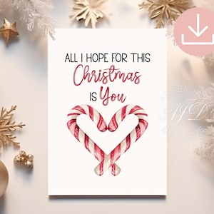 Romantische Weihnachtskarte, Frohe Weihnachten für Ehemann, Druckbare Weihnachtskarte für Freund, Liebe Dich Weihnachtsgeschenk, Candy Cane Karte Geschenk