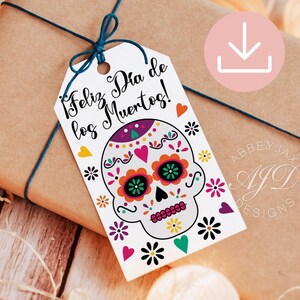 Etiquetas de regalo del Día de los Muertos, etiqueta de favor de fiesta Feliz Día de los Muertos, etiqueta de regalo de calavera de azúcar, regalo navideño mexicano imprimible, decoración española