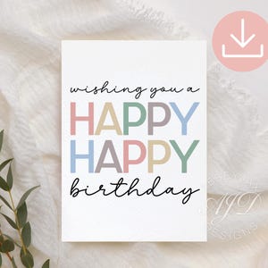 Happy Birthday Card, Wishing You A Happy Birthday, Colorful Birthday Greeting Card, Printable Kids Birthday Card, Minimalist Birthday Card