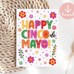 Cinco de Mayo Greeting Cards, Mexican Party Decor, Happy Cinco de Mayo Card, Cinco de Mayo Party Printables, Fiesta Card, Cinco de Mayo Gift