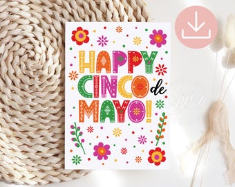 Cinco de Mayo Greeting Cards, Mexican Party Decor, Happy Cinco de Mayo Card, Cinco de Mayo Party Printables, Fiesta Card, Cinco de Mayo Gift