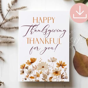 Happy Thanksgiving Greeting Card, Printable Thanksgiving Card, Thankful For You Card, Autumn Gratitude Card, Digital Fall Appreciation Card