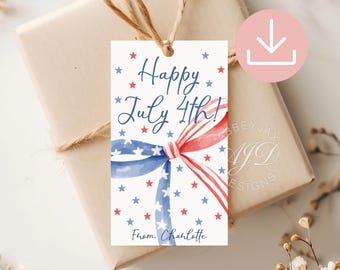 July 4th Gift Tag, Happy 4th of July Tags, Fourth of July Printables, Fourth of July Tag, Red White and Blue Bow, Patriotic Party Favors