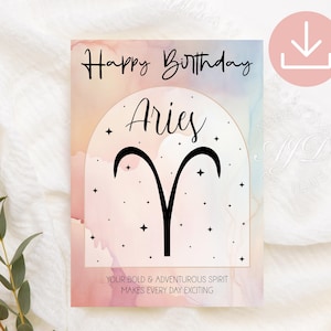 Aries Birthday Card, Aries Zodiac Birthday Card Printable, Zodiac Sign Greeting Card, Astrology Birthday Card, Horoscope Digital Gift