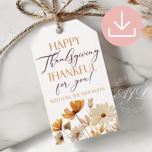 Editable Thankful For You Gift Tag, Printable Thanksgiving Favor Tag, Grateful Gift Tag, Thanksgiving Appreciation Gift Tag, Fall Place Card