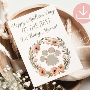 Pet Mother's Day Card, Dog Mom Mothers Day Card, Cat Mom Card, Dog Mom Card Printable, Paw Print Card, Fur Baby Mom Gift, Pet Greeting Card