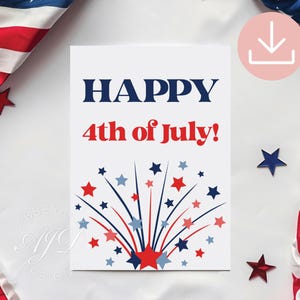 Happy 4th of July Cards, Fourth of July Greeting Cards, Fourth of July Printable Downloads, July 4th Greeting Cards, Patriotic Party Favors