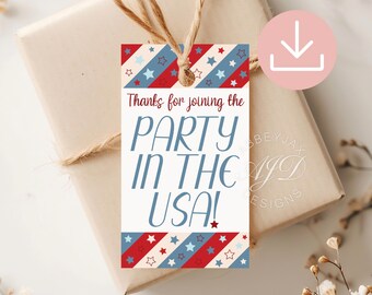 4th of July Gift Tag, Party in the USA Tag, Fourth of July Tag, Patriotic Party Favors, Fourth of July Printables, July 4th Gifts, Decor