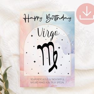 Virgo Birthday Card, Virgo Zodiac Birthday Card Printable, Zodiac Sign Greeting Card, Astrology Birthday Card, Horoscope Digital Gift