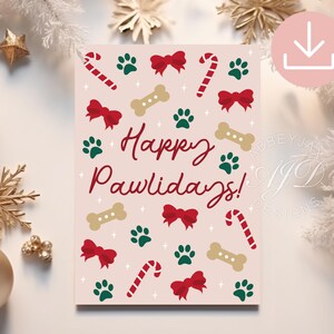 Happy Pawlidays Card, Paw Print Christmas Card, Dog Holiday Card Digital, Dog Mom Christmas Card, Pink Christmas Dog, Coquette Christmas Dog