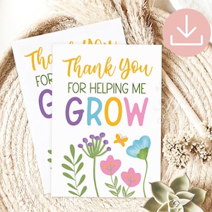 Thank You For Helping Me Grow Card, Teacher Appreciation Greeting Card, Printable Teacher Thank You Card, Teacher Appreciation Week Card