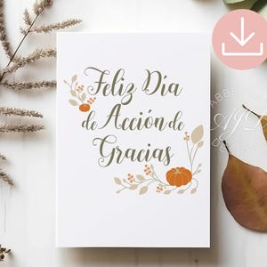 Spanish Happy Thanksgiving Greeting Card, Feliz Día de Acción de Gracias Card, Printable Gratitude Card, Digital Fall Appreciation Card
