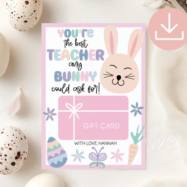 Easter Teacher Gift Card Holder, Printable Easter Gift Card Holder, Easter Teacher Appreciation, Bunny Teacher Card, Easter Teacher Card