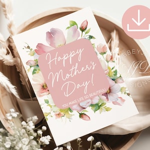 Happy Mother's Day Card, Printable Mother's Day Card, Mothers Day Card From Daughter Son, Greeting Card for Mom, Mothers Day Card Download