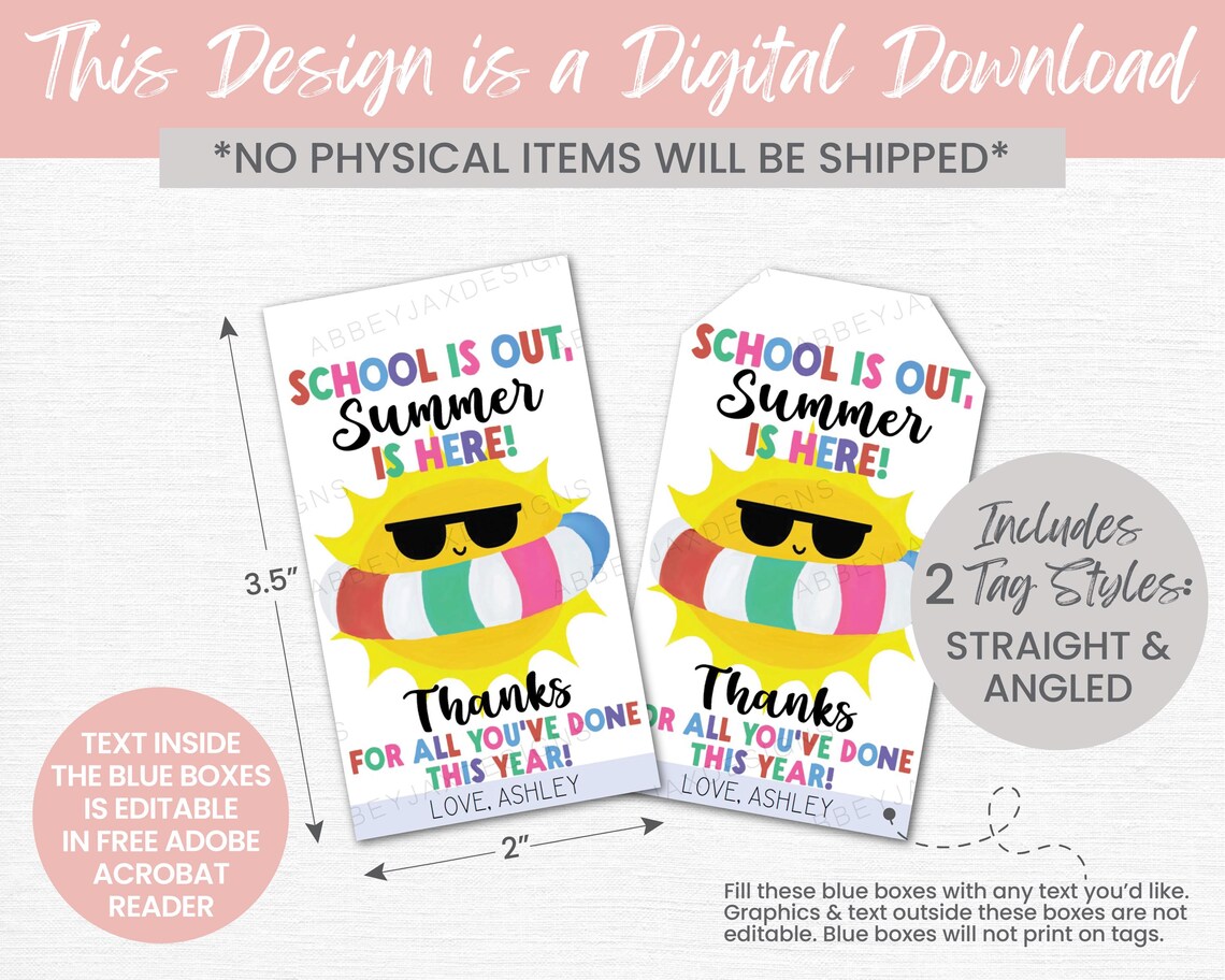 School is Out Summer is Here Tags, End of School Tag, Teacher ...