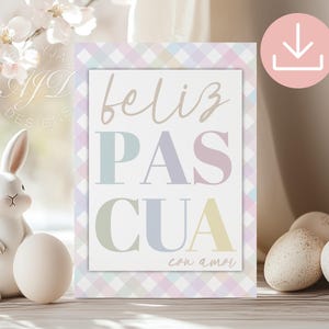Spanish Easter Cards, Feliz Pascua, Printable Easter Card, Happy Easter Greeting Card, Gingham Easter, Checkered Easter Card, Easter Spanish