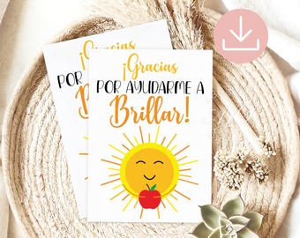 Spanish Thank You Cards, Teacher Appreciation Greeting Card, Spanish Teacher Gifts, Teacher Appreciation Gifts Spanish, Printable Sun Cards