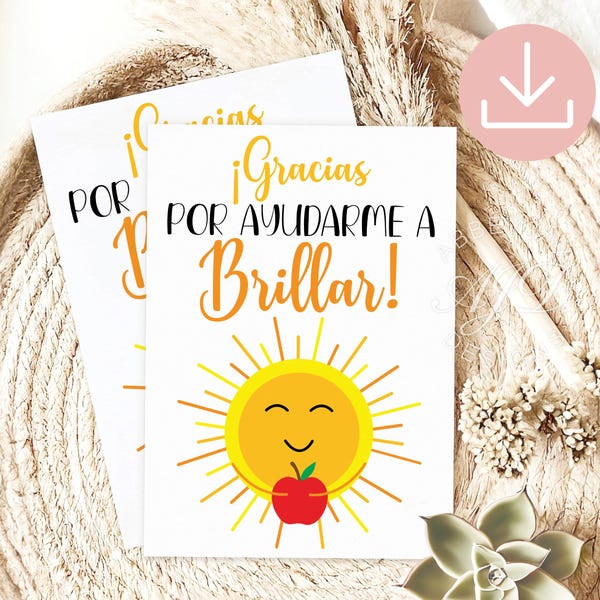 Spaanse bedankkaarten, wenskaart leraar waardering, cadeaus leraar Spaans, cadeaus leraar waardering Spaans, afdrukbare zonkaarten