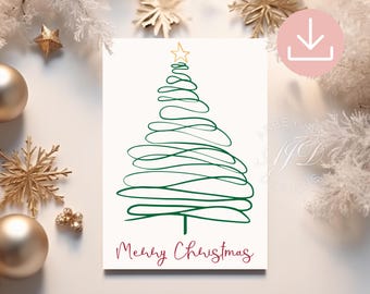 Tarjeta minimalista de árbol de Navidad, tarjeta imprimible de Feliz Navidad, tarjeta navideña sencilla, tarjeta de Navidad minimalista, tarjeta de felicitación navideña festiva