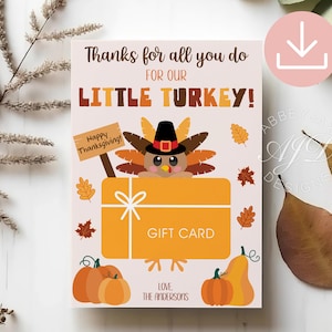 Thanksgiving Gift Card Holder Instant Download, Printable Little Turkey Appreciation Card, Editable Thanksgiving Teacher Staff Giftcard
