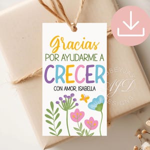 Spanish Thank You Tags, Printable Teacher Appreciation Week, Teacher Appreciation Gift Tag Spanish, End of School Tag, Spanish Teacher Gifts